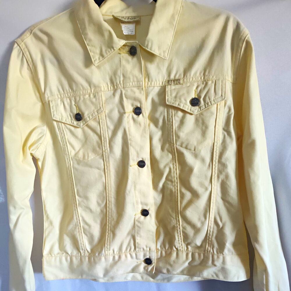 Ethyl Yellow Solid Button Front Basic Jacket Long Sleeve Collared Pockets M